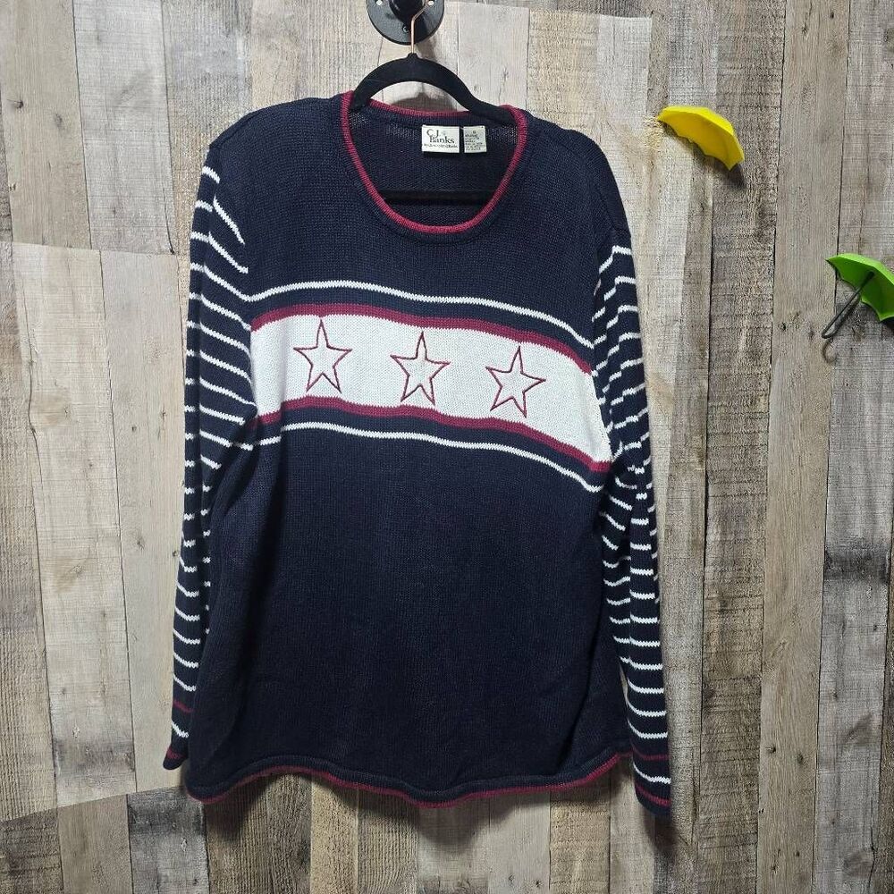 Christopher & Banks Vintage Y2K Navy Stars Stripes Knit Sweater 1x Americana USA